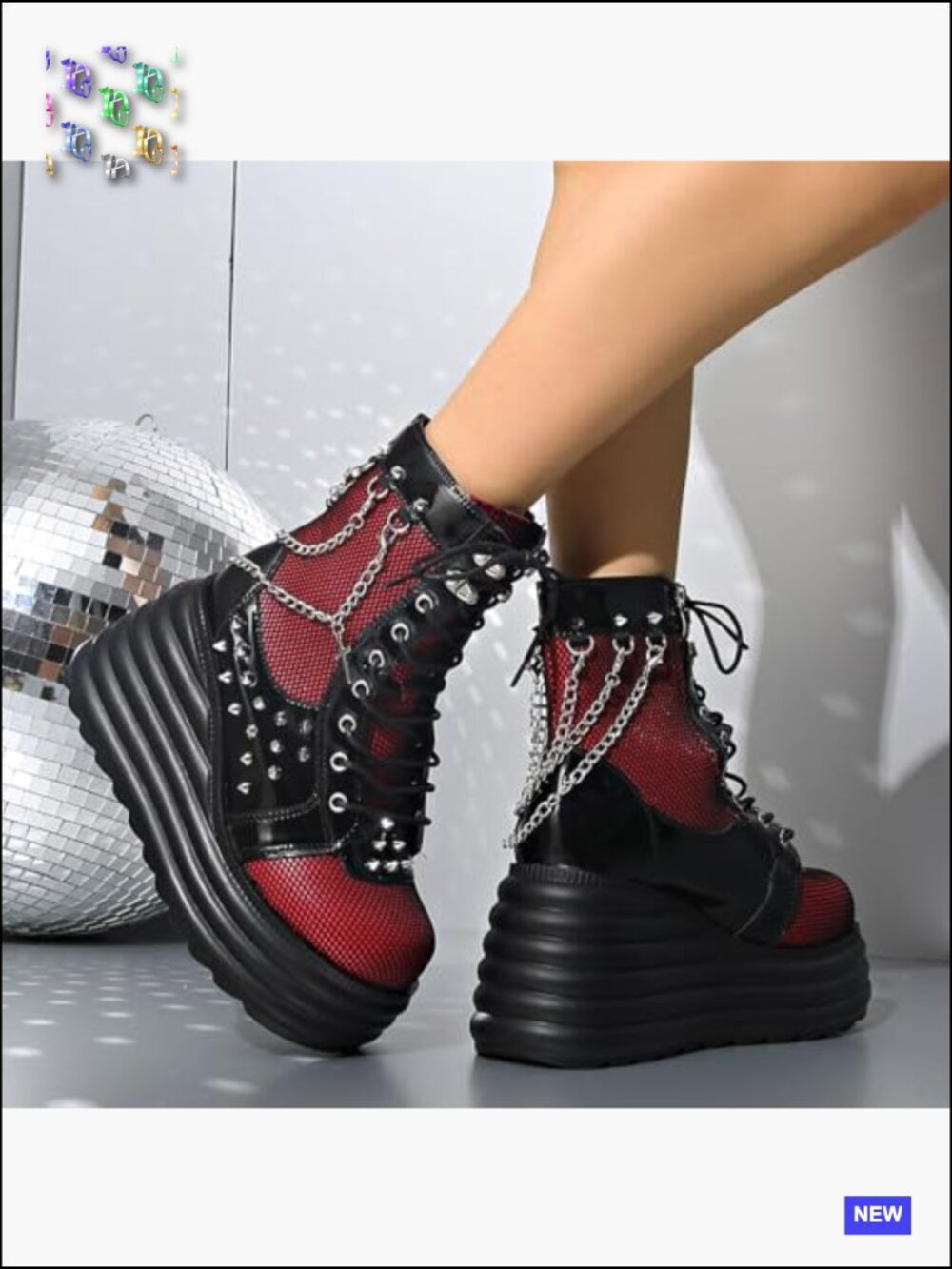 Gothic Chunky Ankle Boots Platform Lace Up Wedge Heel Zip Punk Combat Booties - Picture 6 of 7